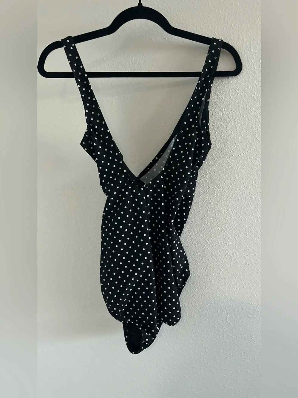 Black Polka Dot One-Piece Swimsuit with V-Neck